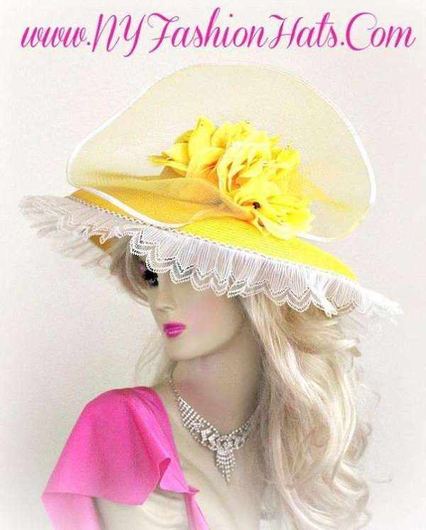 lemon yellow Kentucky Derby hat">