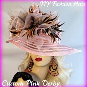 <META NAME="DESCRIPTION" CONTENT="Pink Brown Beige Tan Wide Brim Designer Hat Ladies Fashion Dress Hats By www.NYFashionHats.Com - We sell ladies pink Church hats