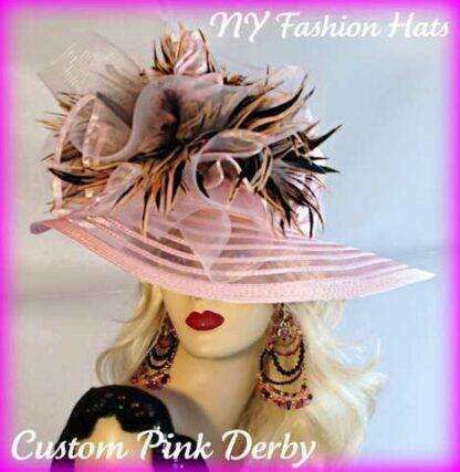 Pink Brown Wide Brim Designer Hat Ladies Fashion Dress Hats 7KET