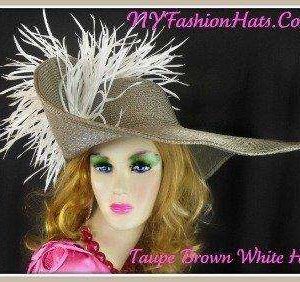 <META NAME="DESCRIPTION" CONTENT="Taupe Grey Brown White Brim Fashion Hat Ladies Designer Hats By www.NYFashionHats.Com - We sell wedding hats