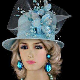 <META NAME="DESCRIPTION" CONTENT="Ladies Baby Blue Designer Dress Hat Women's Kentucky Derby Fashion Hats. We specialize in formal hats for horse races
