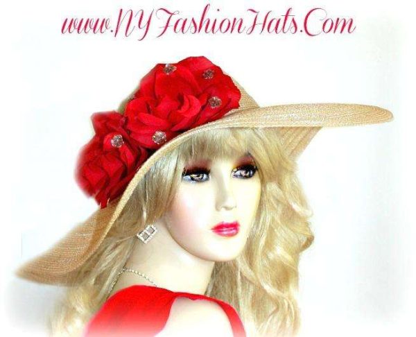 Beige Tan Light Brown Designer Formal Hat Ladies Fashion Hats Roses