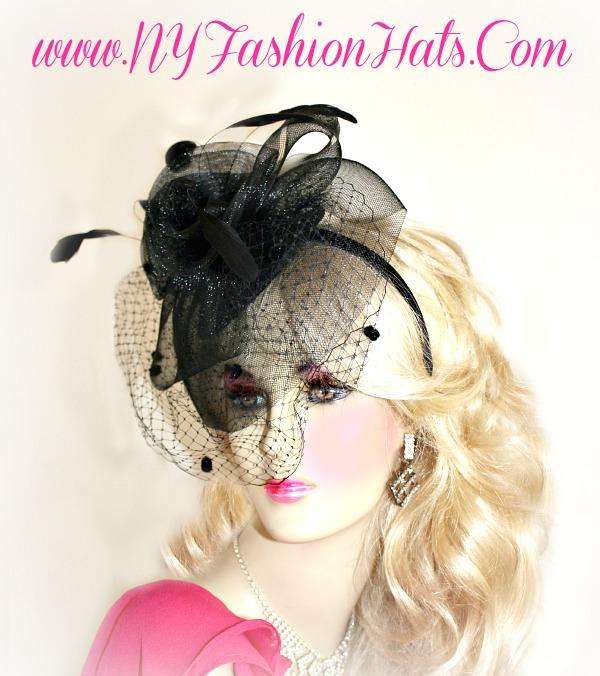 black satin hairband hats for weddings and special occasion">
