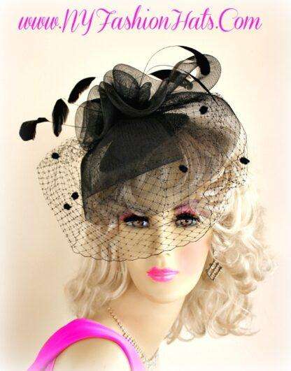 Ladies Black Designer Hairband Cocktail Hat EK