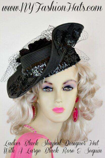 Women's Black Custom Made Designer Church Formal Hat, NY Fashion Hats