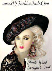 Black Haute Couture Designer Winter Wool Hat