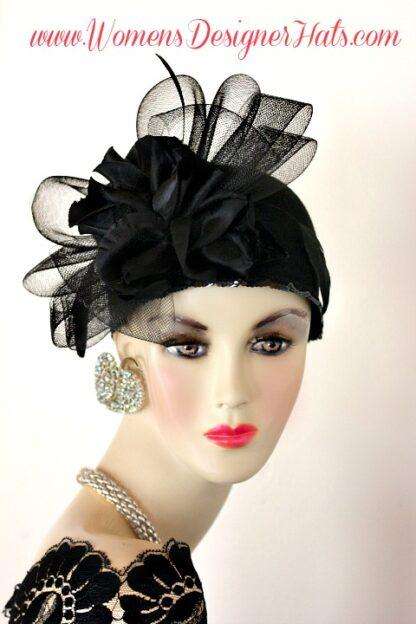 Black Winter Wool Cloche 1920s Flapper Cocktail Hat Ladies Dress Hats