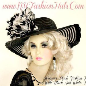 <META NAME="DESCRIPTION" CONTENT="Ladies Black White Designer Kentucky Derby Dress Hat NY Fashion Hats - We sell black wide brim hats for horse races