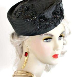 <META NAME="DESCRIPTION" CONTENT="Ladies Black Pillbox Designer Dress Hat Custom Made By NY Fashion Hats. We specialize in cocktail hats