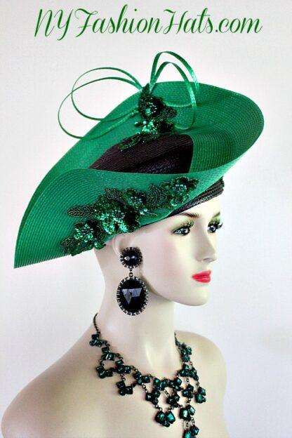 Ladies Black Kelly Green Pillbox Formal Designer Fashion Hat Church Hats