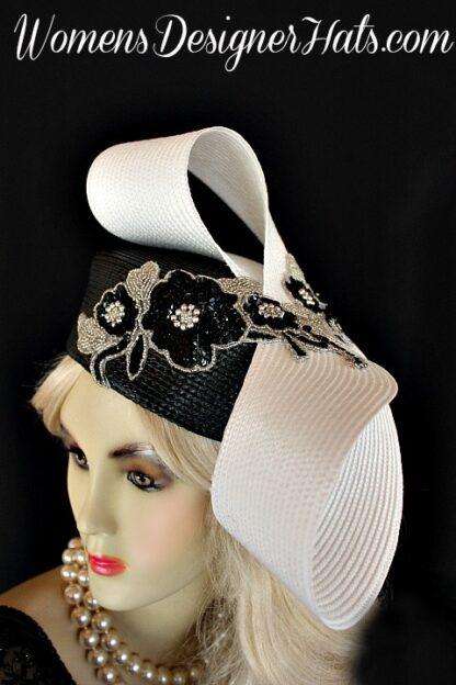 Hats Black White Silver Fashion Pillbox Dress Hat WomensDesignerHats