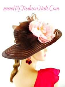 <META NAME="DESCRIPTION" CONTENT="Brown Pink Wide Brim Spring Church Hat Women's Fashion Hats By www.NYFashionHats.Com - We sell fashion hats for women