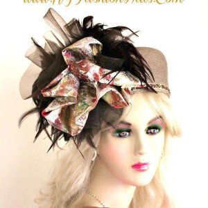 <META NAME="DESCRIPTION" CONTENT="Ladies Woman Beige Brown Pillbox Designer Hat Wedding Fashion Hats By www.NYFashionHats.Com - We sell beige formal wedding hats for brides and bridesmaids