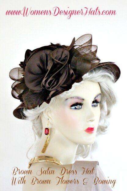 Brown Satin Wide Brim Designer Church Hat Dress Hats For Women