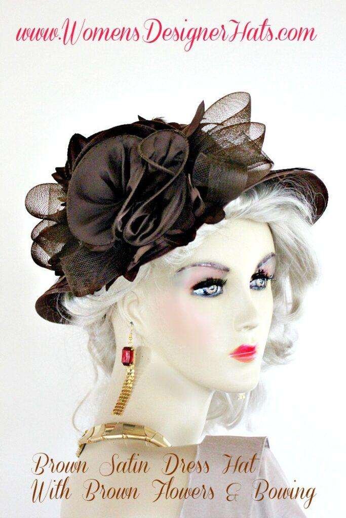 Brown Satin Wide Brim Designer Church Hat Dress Hats For Women  NY  Designer Hats