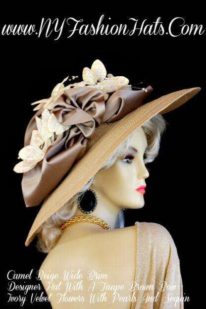 Kentucky Derby Hats Camel Beige Velvet Flowers Hat NY Fashion Hats