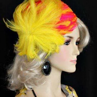 <META NAME="DESCRIPTION" CONTENT="Ladies Lemon Yellow Hot Pink 1920s Flapper Cocktail Cloche Pillbox Hat By Women's Designer Hats. We specialize in 1930's cocktail hats with feathers
