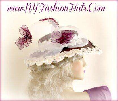 Ladies Eggplant Purple Satin Hat With Butterflies Fashion Tea Hats