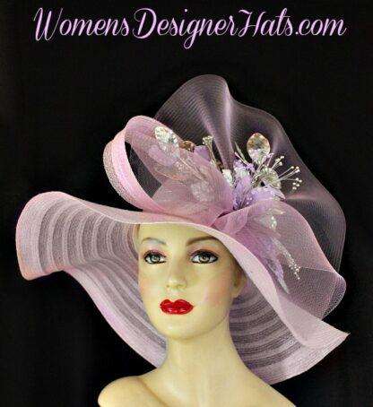 Pastel Purple Silver Wide Brim Designere Hat, Kentucky Derby Hats