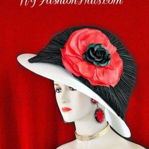 <META NAME="DESCRIPTION" CONTENT="Couture White Red Black Wide Brim Designer Church Hat Wedding Hats. This White Dress Hat Is Custom Made By NY Fashion Hats. We specialize in special occasion hats for woman