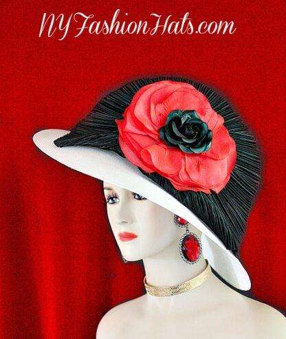 Woman's White Red Black Wide Brim Designer Dress Hat NY Fashion Hats