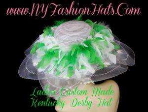 Dress Designer Hat With Lime Green White Feathers