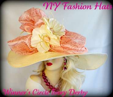 Ivory Coral Wide Brim Church Special Occasion Hat Ladies Hats 3YVW