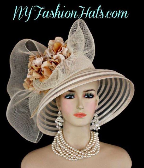Ivory Beige Wedding Bridal Church Hat Women's Designer Fashion Hats