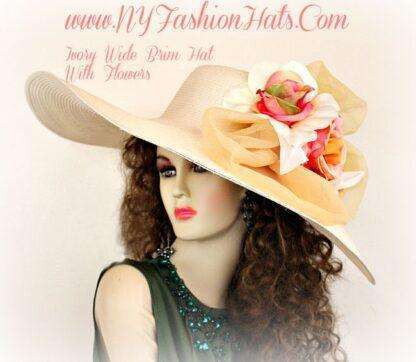 Ivory Coral Rose Peach Celery Wide Brim Designer Hat Ladies Hats 2ZQ