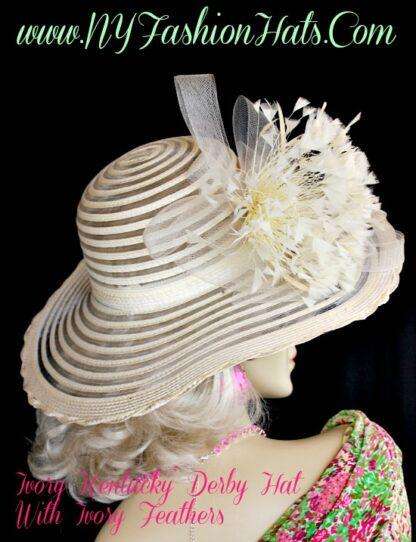 Ivory Wedding Kentucky Derby Dress Hat With Feathers NY Fashion Hats