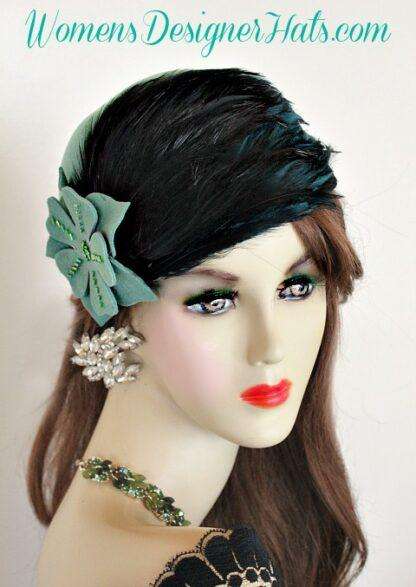 Jade Green Black Cloche Flapper Roaring Twenties Hat Winter Hats