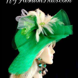 <META NAME="DESCRIPTION" CONTENT="Kelly Lime Green White Designer Hat Women's Fashion Church Hat By www.nyfashionhats.com - We sell kelly green designer hats for women