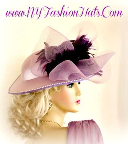 Kentucky Derby Hat, Lavender Purple Brim Hat For Horse Races, Wedding Bridal Formal Church Hat, Laura