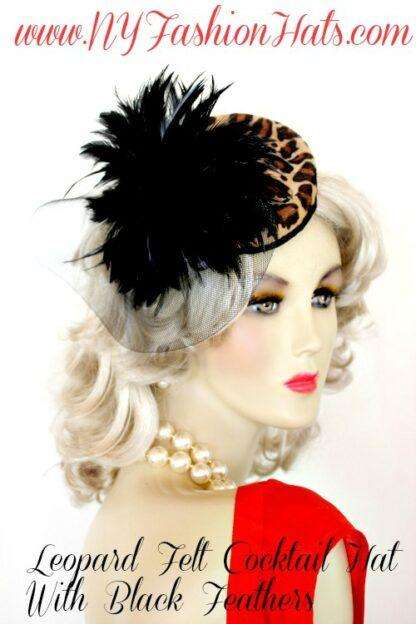 Beige Brown Black Leopard Feather Cocktail Hat, Flapper Art Deco Hats, Hats For Horse Races, Dianna