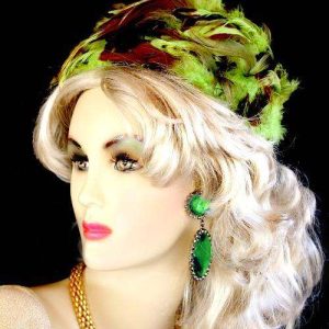 <META NAME="DESCRIPTION" CONTENT="Church Hats Lime Olive Green Copper Brown Pillbox Hat With Feathers Custom Made And Designed By NY Fashion Hats. We specialize in formal hats for women