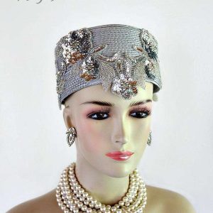 <META NAME="DESCRIPTION" CONTENT="Ladies Designer Grey Metallic Silver Pillbox Hat Cocktail Formal Hats By NY Fashion Hats. We specialize in haute couture runway millinery fashions for women