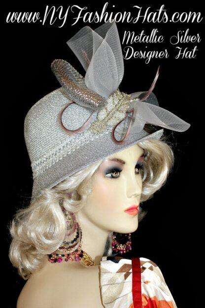 Women's Silver Glass Beaded Cloche Fashion Hat, Hats For Weddings