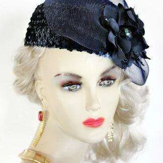 <META NAME='Ladies Navy Blue Custom Made Cloche Flapper Designer Fashion Hat Headpiece. This Dress Hat Is Custom Made By Women's Designer Hats. We Specialize In Wedding Hats