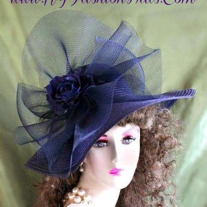 <META NAME="DESCRIPTION" CONTENT="Ladies Women's Navy Blue Wide Brim Designer Hat With A Silk Rose T8872 By www.NYFashionHats.Com - We sell gorgeous navy blue Church hats