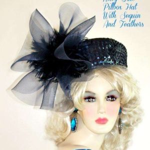 <META NAME="DESCRIPTION" CONTENT="Ladies Navy Blue Designer Sequin Pillbox Hat NY Fashion Hats 3GM - We sell navy blue dress hats for women
