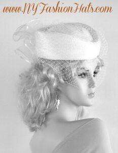 White Classic Pillbox Hat With A Birdcage Veil