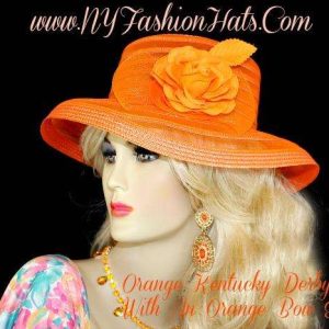 <META NAME="DESCRIPTION" CONTENT="Women's Orange Sheer Dress Church Hat With A Rose NY Fashion Hats. We sell custom made designer hats for women
