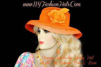 Women's Orange Sheer Dress Church Hat With A Rose NY Fashion Hats