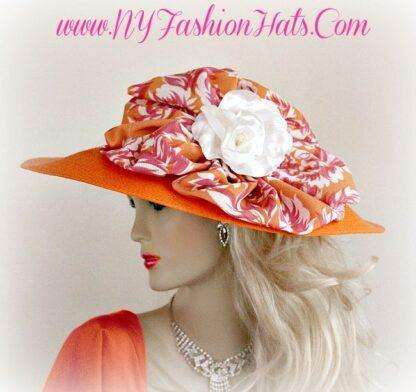 Ladies Orange White Pink Wide Brim Designer Hat Church Fashion Hats