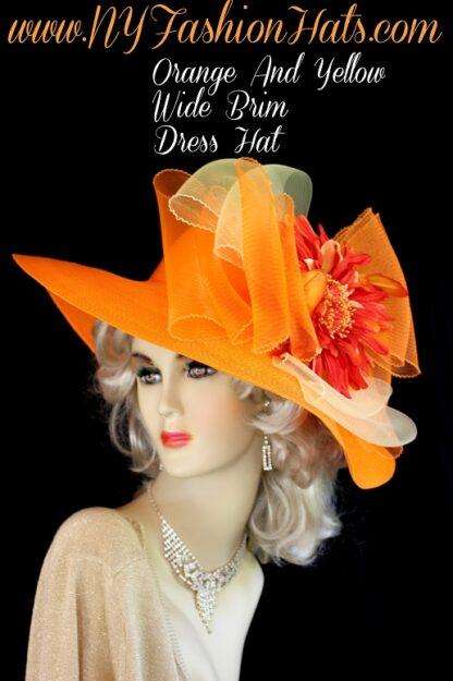 Ladies Orange Yellow Designer Hat With A Flower Church Dress Hats Y88