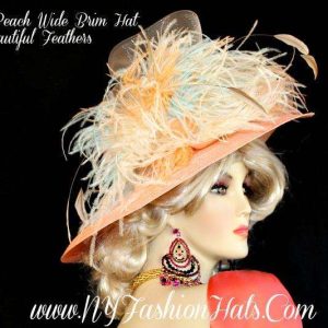 <META NAME="DESCRIPTION" CONTENT="Kentucky Derby Hats Peach Ivory Aqua Designer Hat NY Fashion Hats YYR - We sell ladies peach designer hats for women