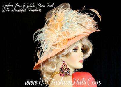 Kentucky Derby Hats Peach Ivory Aqua Designer Hat NY Fashion Hats YYR