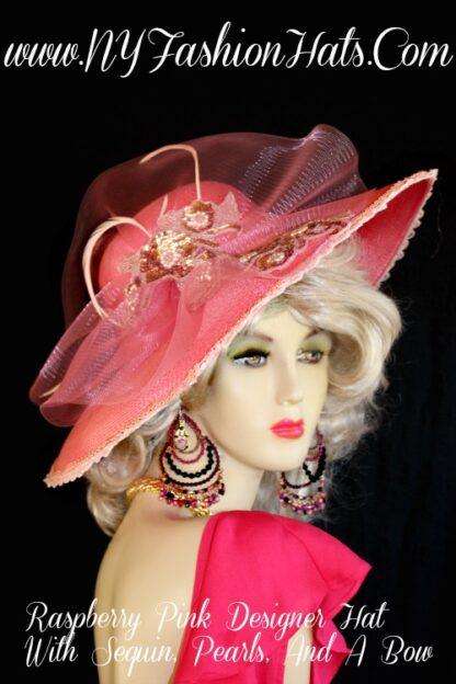 Kentucky Derby Hats Pink Designer Beaded Sequin Hat NY Fashion Hats