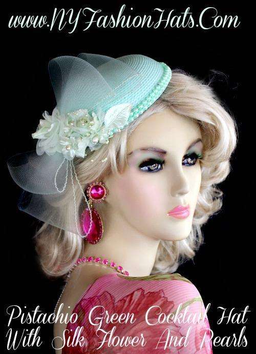 Pistachio Mint Green Cocktail Hat, Wedding Fascinators Headpieces Hats
