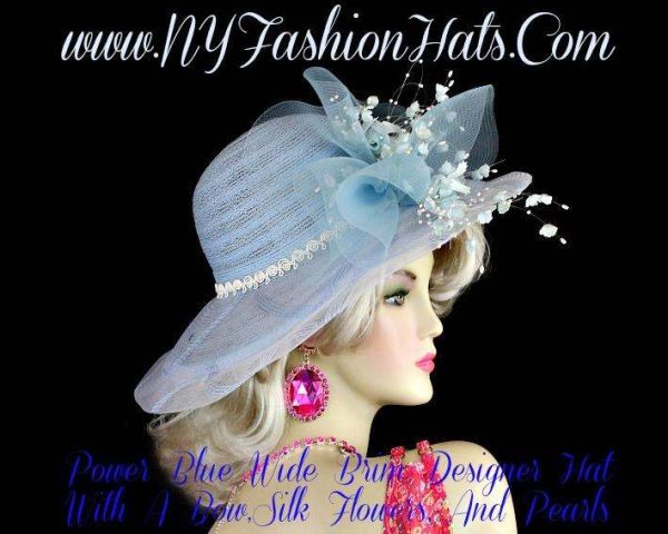 Pastel Baby Sky Blue Special Occasion Designer Hat With Roses Flowers